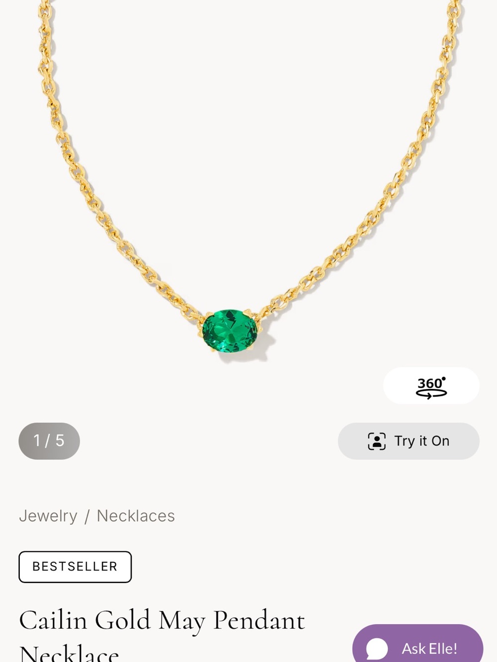 Kendra Scott Gold Necklace with Emerald Green Stone